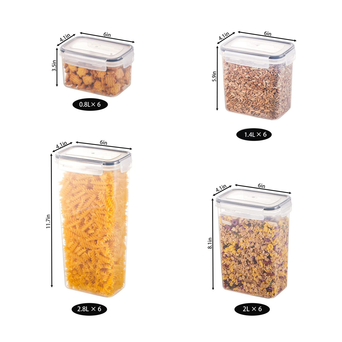 Daleah Stackable Airtight Sealed food storage containers -24 pieces, kitchen organization set, free of bisphenol A, used for storage rooms and grain storage